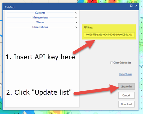 Tidetech Expedition API key entry